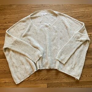 Carly Jean Los Angeles Oversized Boxy Sweater V Neck Cotton Blend Oatmeal M/L